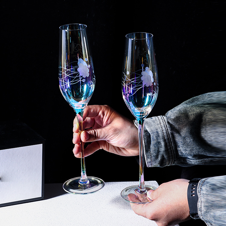 Highball Glass Set - Estilo nórdico colorido gravado champanhe copos
