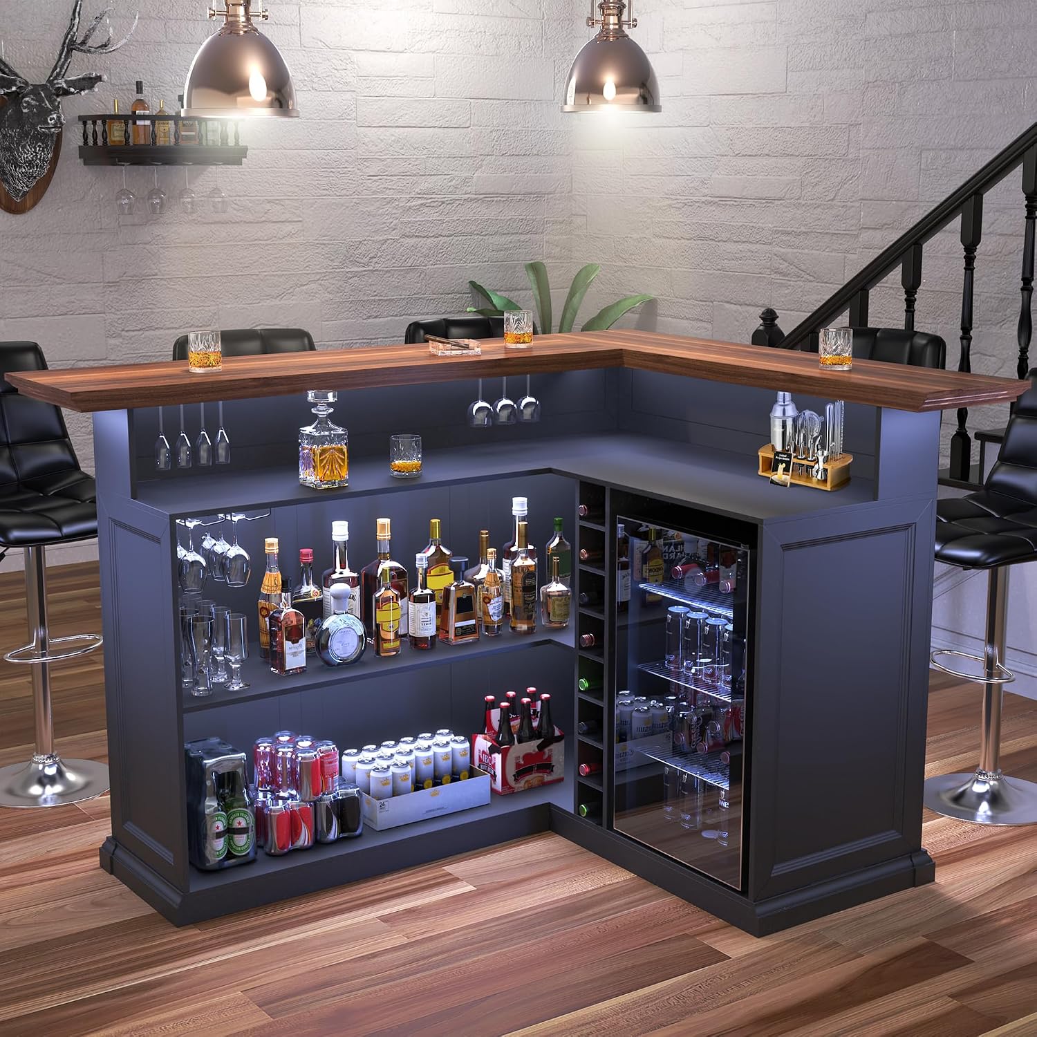 Home Bar And Fridge - Armário de Bar em L para